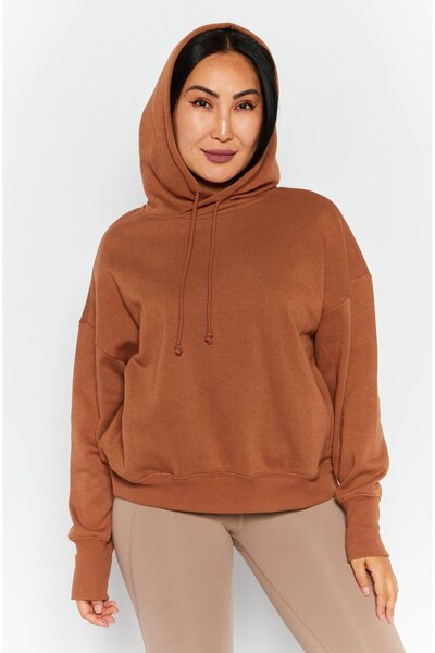 Sage Collective سويت شيرت رياضي نسائي بأكمام طويلة للتدريب، لون بني