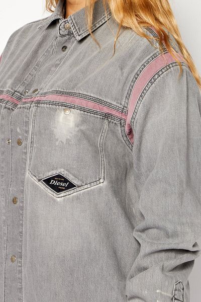 Diesel Women Textured Denim Shirt Dress, Grey