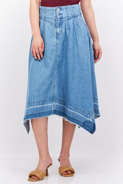 Esprit Women Washed Denim Midi Skirt, Blue