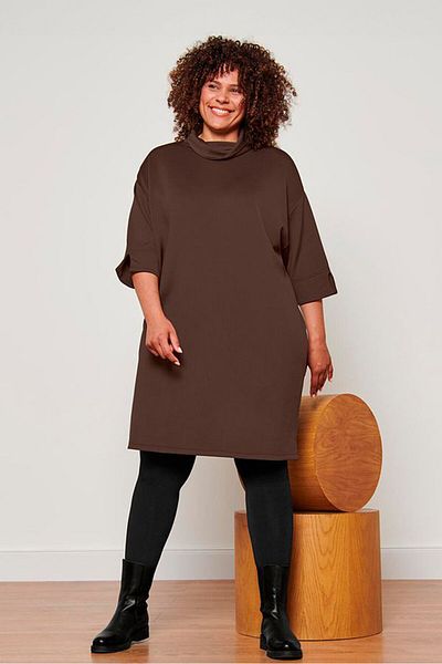 Tchibo Women Cowl Neck Plain Sweatshirt Dress, Dark Brown