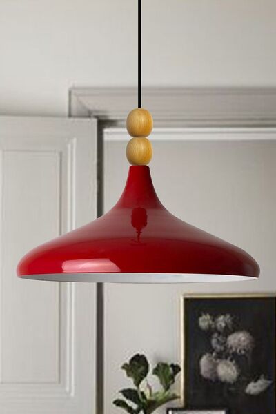 Bamyum Kırmızı Champion Ahşap Boncuklu Tekli Avize Sarkıt Salon Mutfak Butik Lamba Aydınlatma Avize