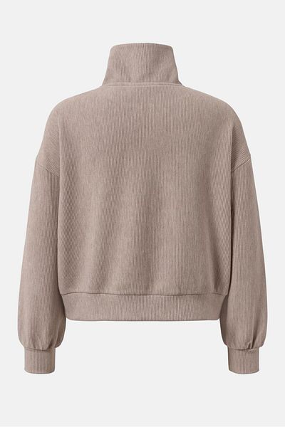 Tchibo Women Regular Fit Long Sleeves Ribbed Sweatshirt, Beige