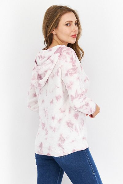 Weatherproof Women Hooded Long Sleeve Tie Dye Sweatshirt, White