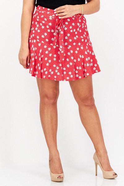 Pepe Jeans Women Floral Print Mini Skirt, Red Combo