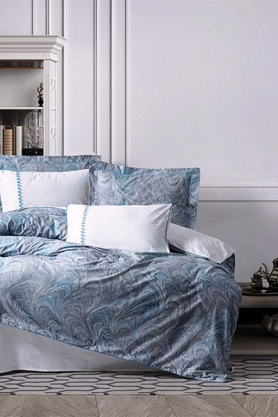 Cotton Box Set cuvertură de pilota dublă din satin Elite Stilla Blue