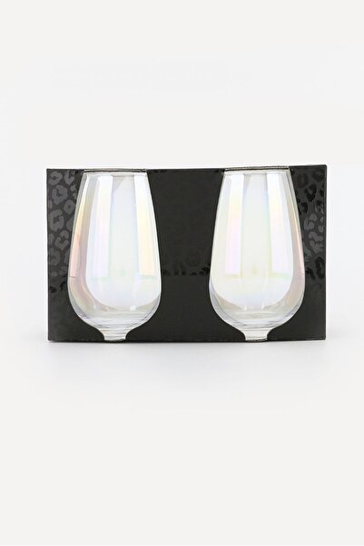 Dwell Studio 2 Pack Stemless Rainbow Glasses 22 Oz, Clear and Yellow