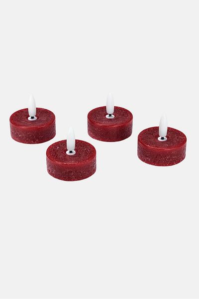 Tchibo 4 Pieces Wax Led Tea Lights, Red