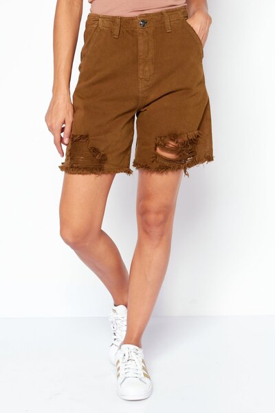 Earnest Sewn شورت جينز ممزق للنساء، زيتوني