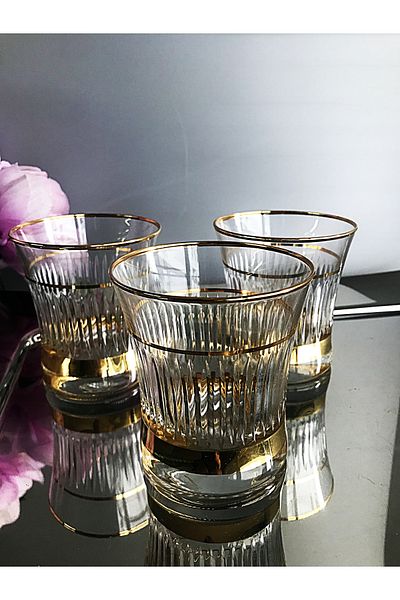 Paşabahçe Crystal Decorated Gold Water Glass 6 Pieces