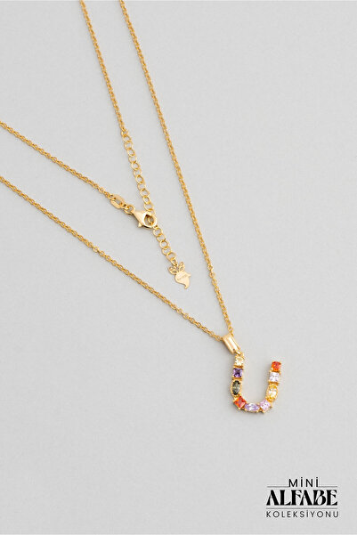 So CHIC... Mini U Harfi Günışığı Renkli 18 Ayar Sarı Altın Kaplama Gümüş Kolye
