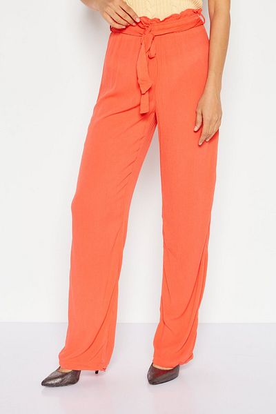 Etam Women High Rise Textured Straight Leg Pants, Orange