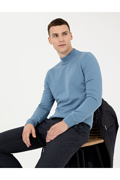 Pierre Cardin Mavi Slim Fit Yarım Balıkçı Yaka Basic Triko Kazak 50256965-VR036