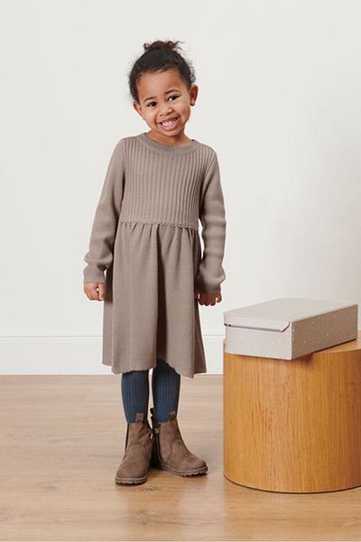 Tchibo Toddlers Girl Long Sleeve Knitted Dress, Taupe