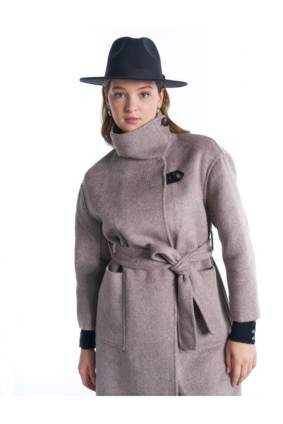 Kayra Premium μάλλινο παλτό με γιακά σκούρο χακί