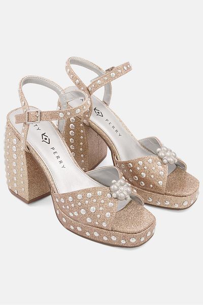 Katy Perry Women Medium Adjustable Buckle Open Toe Sandals, Champagne