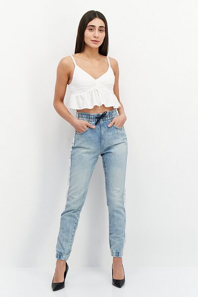Guess Women Regular Fit Brand Logo Denim Jogger Jeans, Blue