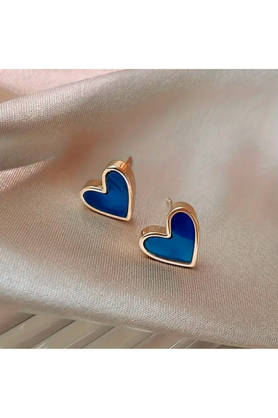 bitki diyarı Blue Love Heart Earrings Zinc Earrings