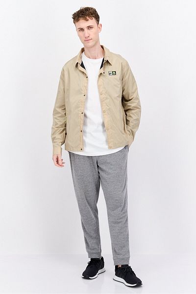 Fila Men Sportswear Fit Notched Neck Long Sleeve Outdoor Jacket, Taupe