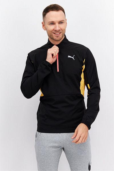 Puma Men Half Zipper Long Sleeve Running Sweatshirt, Black Combo