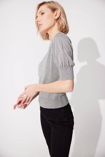 SHERIN Gray Crew Neck Balloon Sleeve Knitwear Sweater