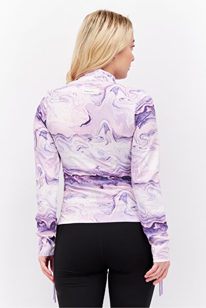 Tribe of 6 Women Mock Neck Long Sleeves Swirl Print Top, Purple