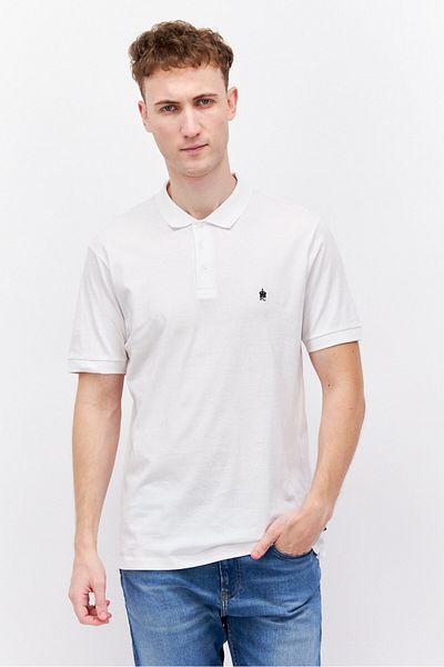 French Connection Men Regular Fit Short Sleeve Brand Logo Polo Shirt, White
