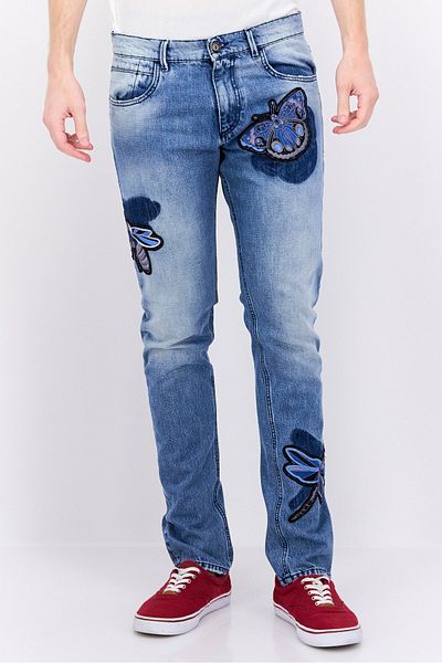Trussardi Jeans Erkek سكيني فيت Yıkanmış Kot Pantolon، Mavi Kombin