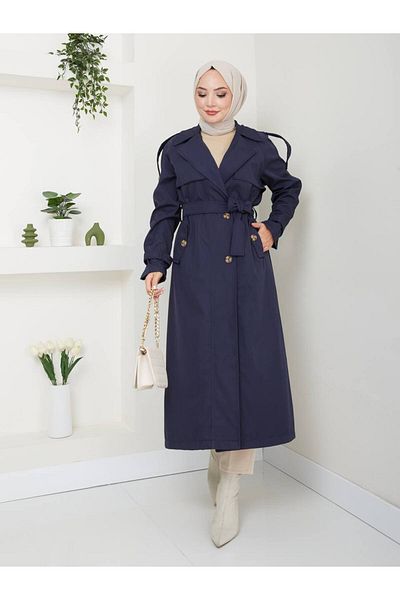 MY QILAM Cotton Waterproof Long Belt Double Breasted Collar Trench Coat - 10Nmr649