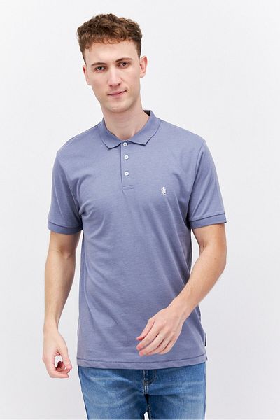 French Connection Men Regular Fit Brand Short Short Sleeve Polo Shirt, Light Blue