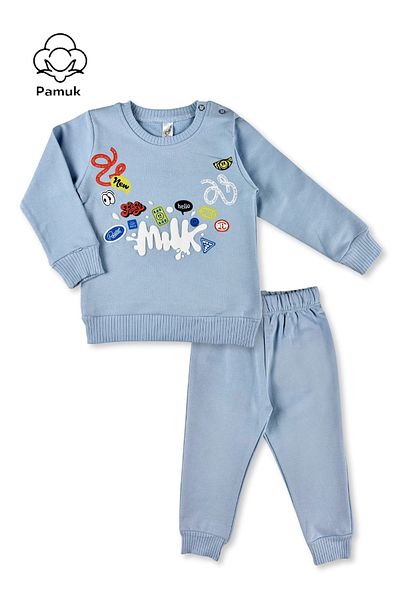 difa kids Milk Printed Unisex Seasonal Suit for Baby Boy Girl - Light Blue