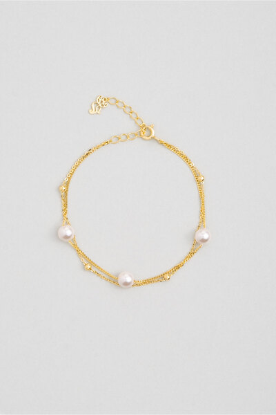 So CHIC... Klasik 18 Ayar Sarı Altın Kaplama 18 Cm Gümüş Kombin Bileklik