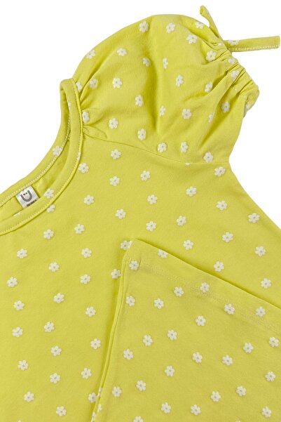 difa kids Kız Çocuk Balon Kollu Sarı Papatya Desenli Şık Ve Rahat Yazlık Elbise