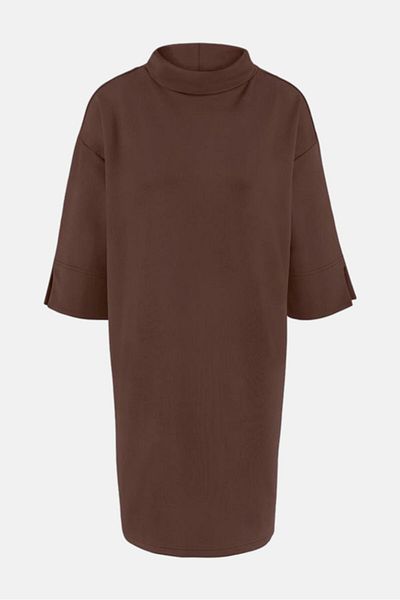 Tchibo Women Cowl Neck Plain Sweatshirt Dress, Dark Brown