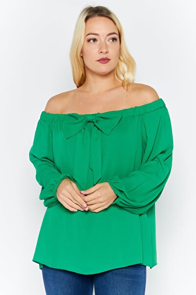 Riley & Rae بلوزة نسائية بأكمام طويلة وأكتاف مكشوفة، باللون الأخضر