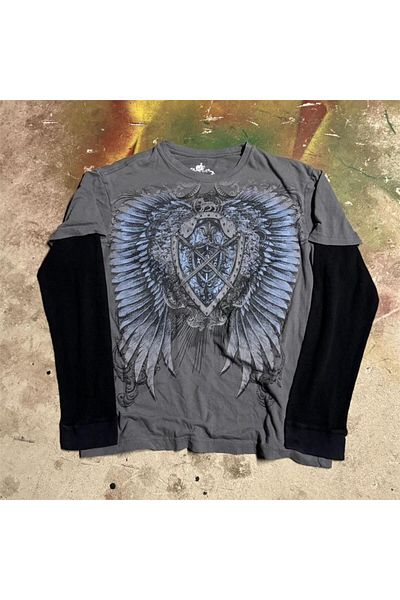 Karakedi Smoked Vintage Black Smoked Wings Spate imprimat unisex cu mânecă lungă