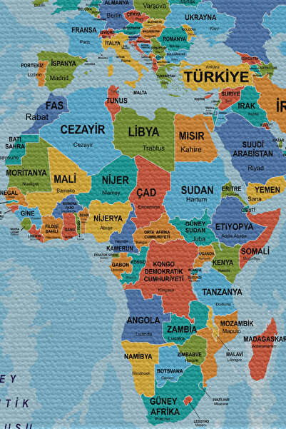 N NOXXO Wall Cover / Carpet Detailed Current Turkish World Map Quality Canvas Fabric-3974