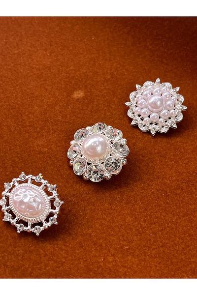 ODDA TASARIM ATÖLYESİ M.A.S.S.I.M.O Luxury 3-Piece Combination Button with Pearl and Crystal Stone Detail