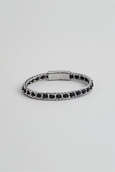 So CHIC... Steel Men's Bracelet with Faux Leather Detail