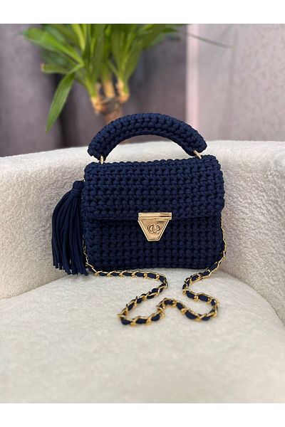 CHQEL Rochie de seara de dama model fistic - tricotata manual, geanta din fire de bumbac pieptanat pentru mana si umar