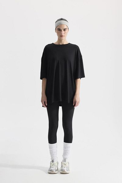 KADRİYE BAŞTÜRK Tricou cu mânecă scurtă tricotat modal negru