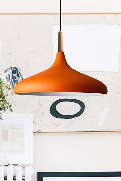 Bamyum Champion Turuncu Ahşap Tekli Avize Sarkıt Salon Mutfak Cafe Butik Lamb...