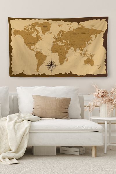 GLOBELUX Wall Cloth / Carpet Antique Vintage Canvas Fabric World Map-3958