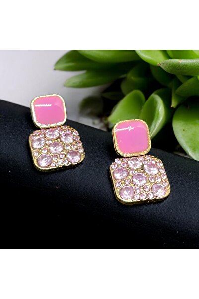 Pembe Vintage Tasarım Yapay Taşlı Zarif Lüks Küpe
