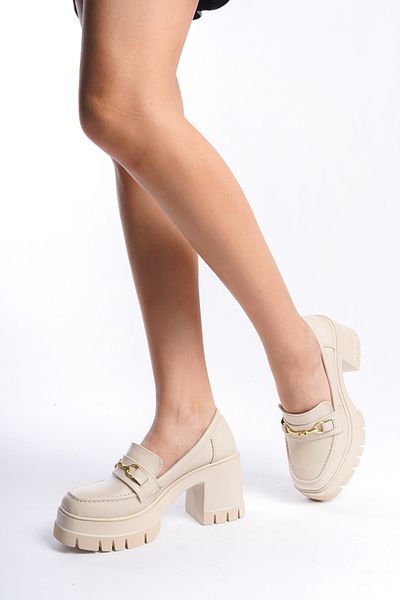 Preshley Дамски обувки Guzi Cream Skin с тънка катарама и 8 см платформа на ток Назад към списъка