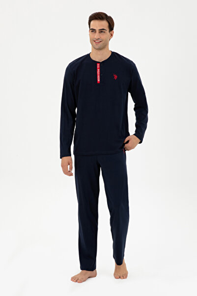 U.S. Polo Assn. طقم بيجامة رجالي باللون الأزرق الداكن 50301724 -VR033