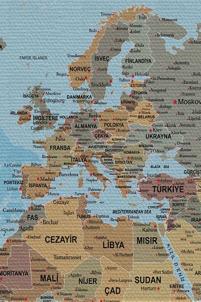 GLOBELUX Wall Cover / Carpet Detailed Current Turkish World Map Quality Canvas Fabric-3972