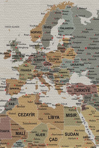 GLOBELUX Wall Cover / Carpet Detailed Current Turkish Pastel World Map -3980