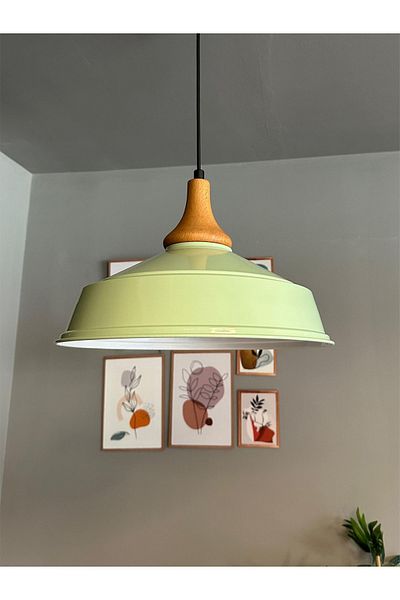 Bamyum Mint Colored Wooden Inverted Mushroom - Head Single Retro Pendant Lamp Office Showroom Living Room Kitchen Chandeliers