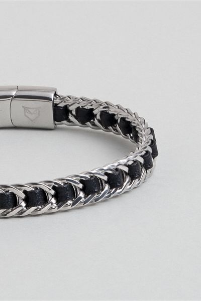 So CHIC... Steel Men's Bracelet with Faux Leather Detail