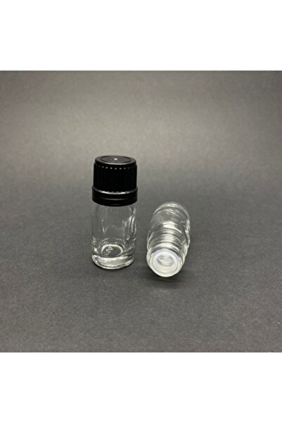 labshop41 Şeffaf Cam Şişe 5 ml  , 5 cc Siyah Kilitli Kapaklı Cam Şişe  ,  Say...